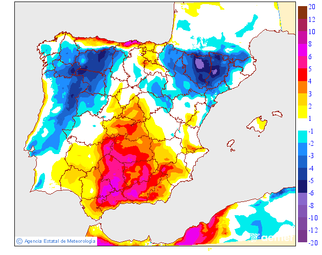 Maximum temperatures variation regarding the day before