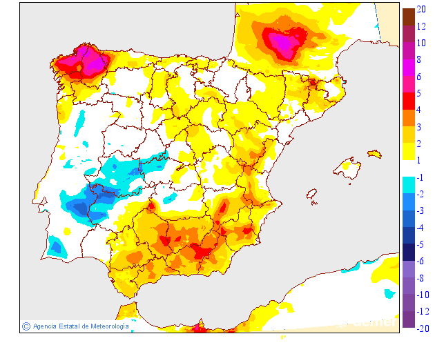 Variaci� de les temperatures m�ximes respecte al dia anterior