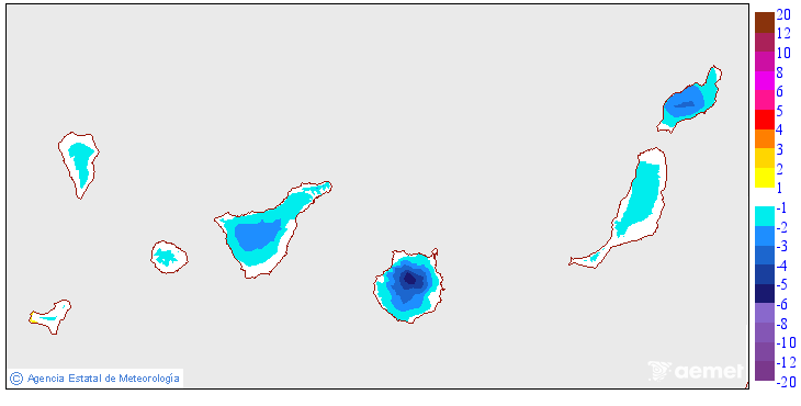 Maximum temperatures variation regarding the day before