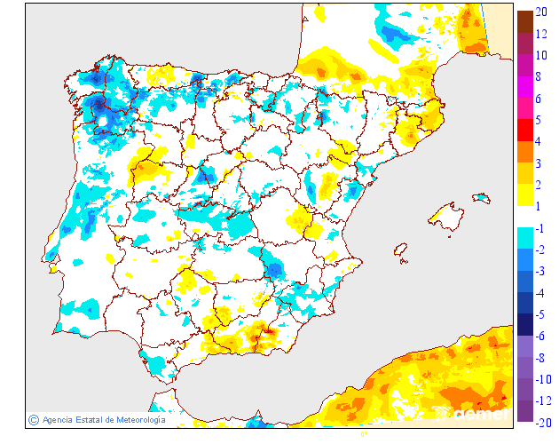 Variaci�n das temperaturas m�nimas respecto ao d�a anterior