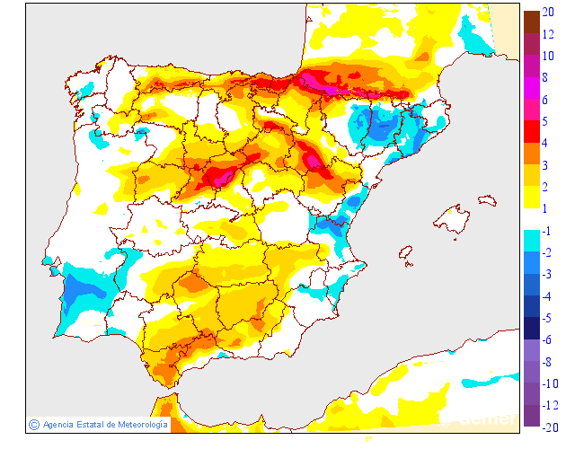 Variaci�n de las temperaturas m�ximas respecto al d�a anterior
