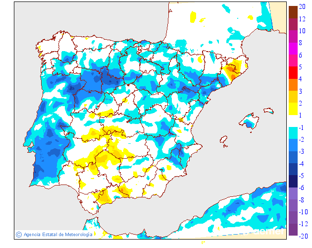 Variaci�n de las temperaturas m�nimas respecto al d�a anterior