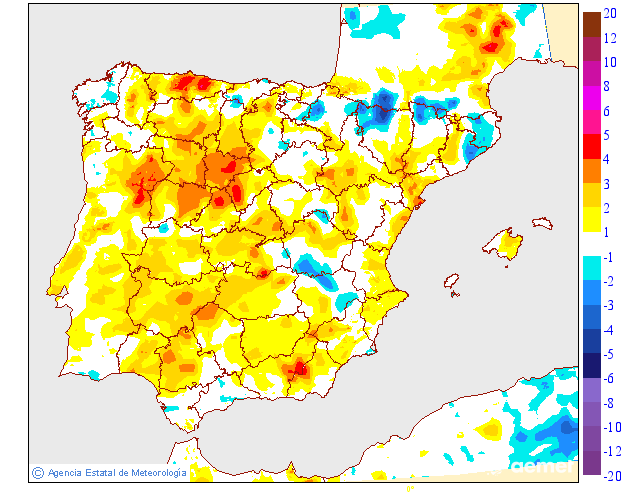 Variaci�n de las temperaturas m�nimas respecto al d�a anterior