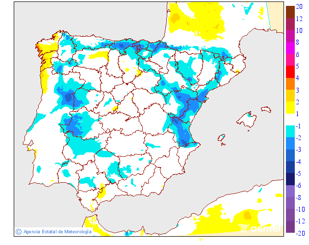 Variaci�n de las temperaturas m�ximas respecto al d�a anterior