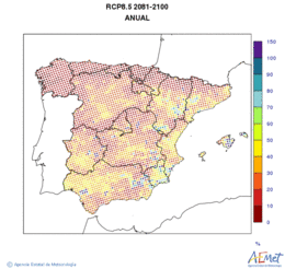 Peninsula and Balearic Islands. Escorrenta: Annual. Scenario of emisions (A1B) RCP 8.5. Incertidumbre