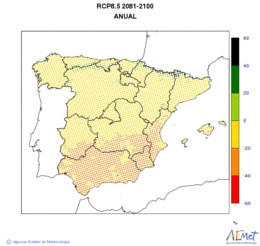 Peninsula and Balearic Islands. Evapotranspiracin real: Annual. Scenario of emisions (A1B) RCP 8.5. Valor medio