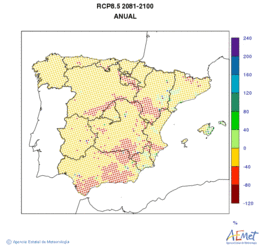 Peninsula and Balearic Islands. Escorrenta: Annual. Scenario of emisions (A1B) RCP 8.5. Valor medio