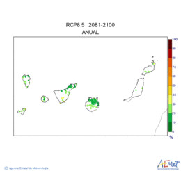 Canarias. Precipitaci: Anual. Escenari d'emissions mitj (A1B) RCP 8.5. Incertidumbre