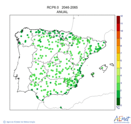 Peninsula y Baleares. Temperatura mxima: Anual. Escenario: RCP 6.0. Valor medio