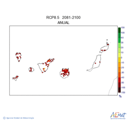 Canarias. Prcipitation: Annuel. Scnario d?missions moyen (A1B) RCP 8.5. Valor medio
