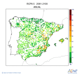 Pennsula i Balears. Precipitaci: Anual. Escenari d'emissions mitj (A1B) RCP 8.5. Incertidumbre