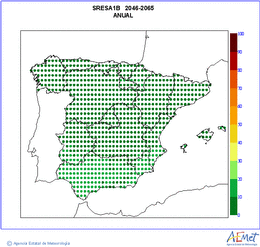 Peninsula and Balearic Islands. Precipitation: Annual. Scenario of emisions (A1B) A1B. Incertidumbre