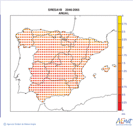 Peninsula and Balearic Islands. Velocidad del viento a 10m: Annual. Scenario of emisions (A1B) A1B. Incertidumbre