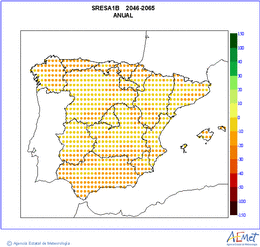 Peninsula and Balearic Islands. Precipitation: Annual. Scenario of emisions (A1B) A1B. Valor medio