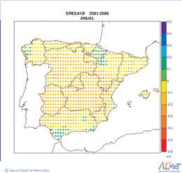 Peninsula and Balearic Islands. Velocidad del viento a 10m: Annual. Scenario of emisions (A1B) A1B. Valor medio