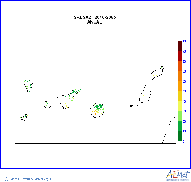 Canarias. Prcipitation: Annuel. Scnario d?missions moyen (A1B) A2