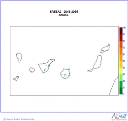 Canarias. Precipitation: Annual. Scenario of emisions (A1B) A2. Incertidumbre