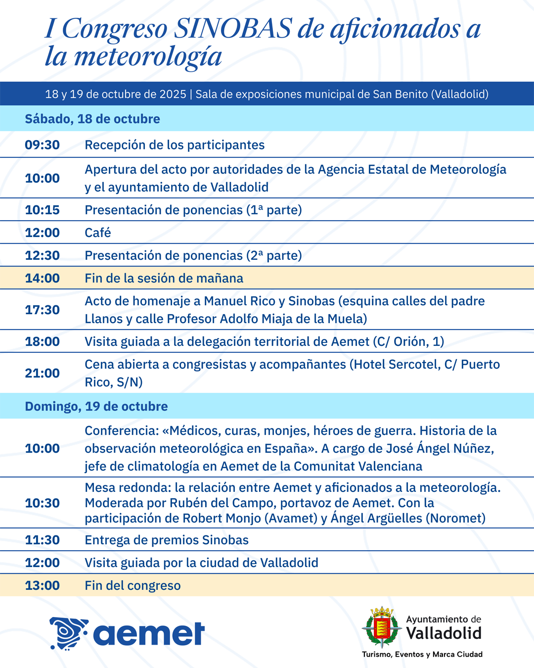 Programa del I Congreso Sinobas de Aficionados a la Meteorología