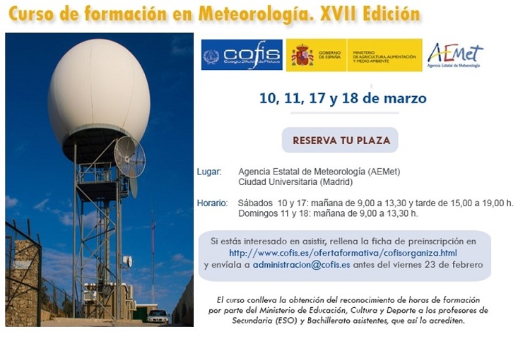XVII edición del curso de formación en meteorología.