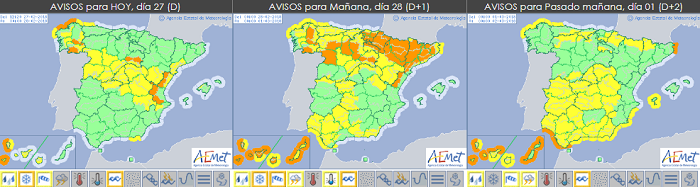 Avisos en vigor el día 27 de febrero para los días 27 y 28 de febrero y 1 de marzo