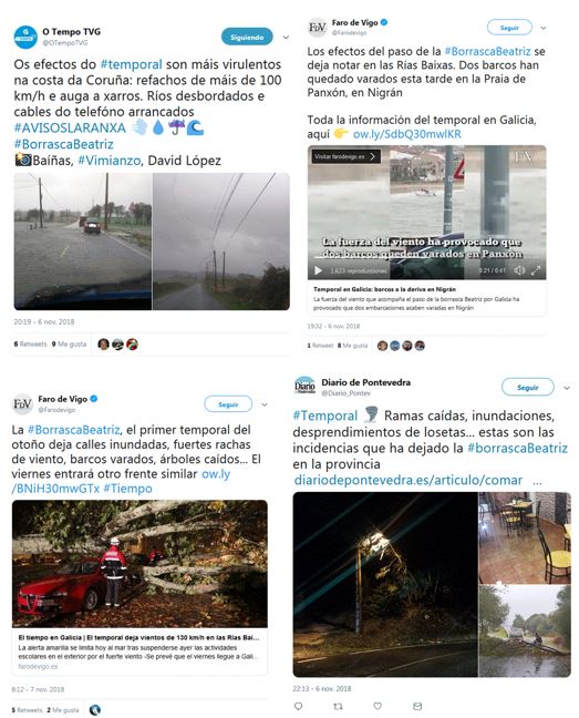 Efectos de la borrasca Beatriz reflejados en las redes sociales