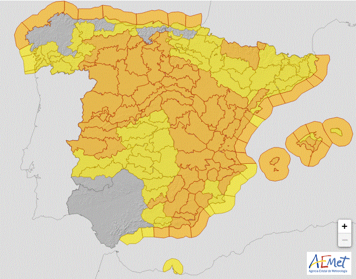 Avisos en vigor el día 2 de marzo. Los de nivel naranja por rachas de viento y fenómenos costeros y por nevadas en el Pirineo de Huesca y valle de Arán