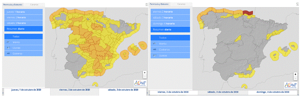 Avisos en vigor el día 1 válidos para el 2 (izq.) y el 2 válidos para el 3 (dcha.)