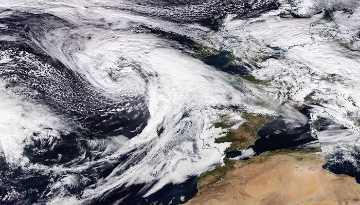 La borrasca Justine el viernes 29 de enero a mediodía, vista por el satélite Suomi-NPP