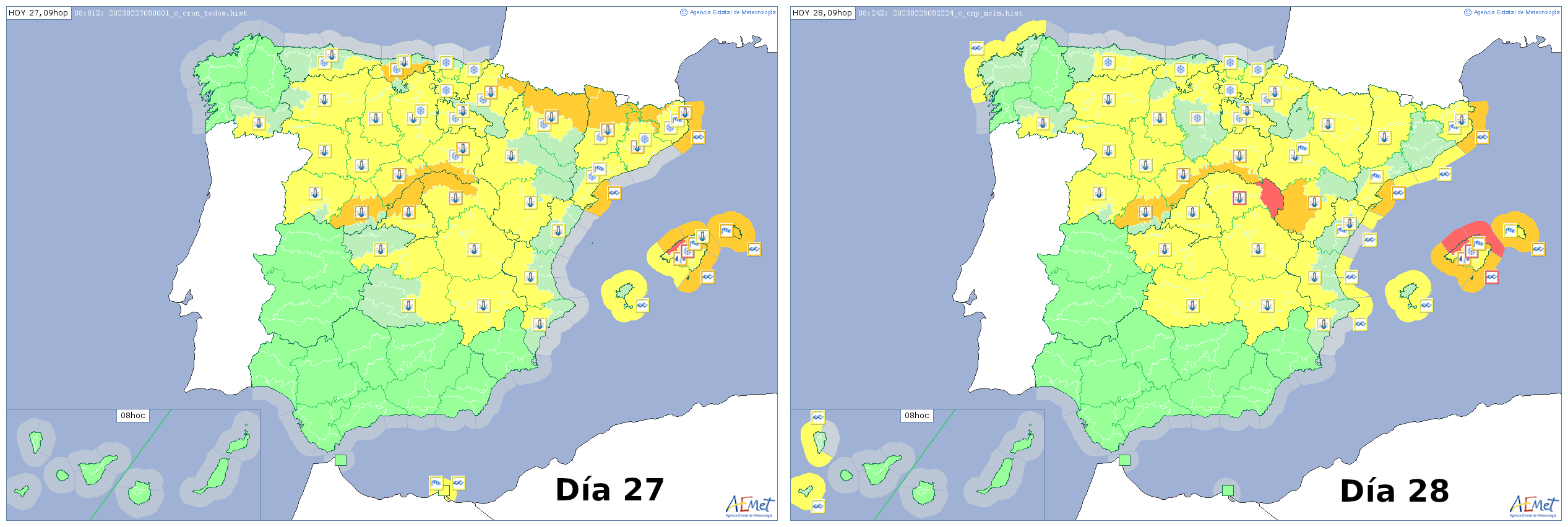 Avisos emitidos para los días 27 y 28 de febrero de 2023.