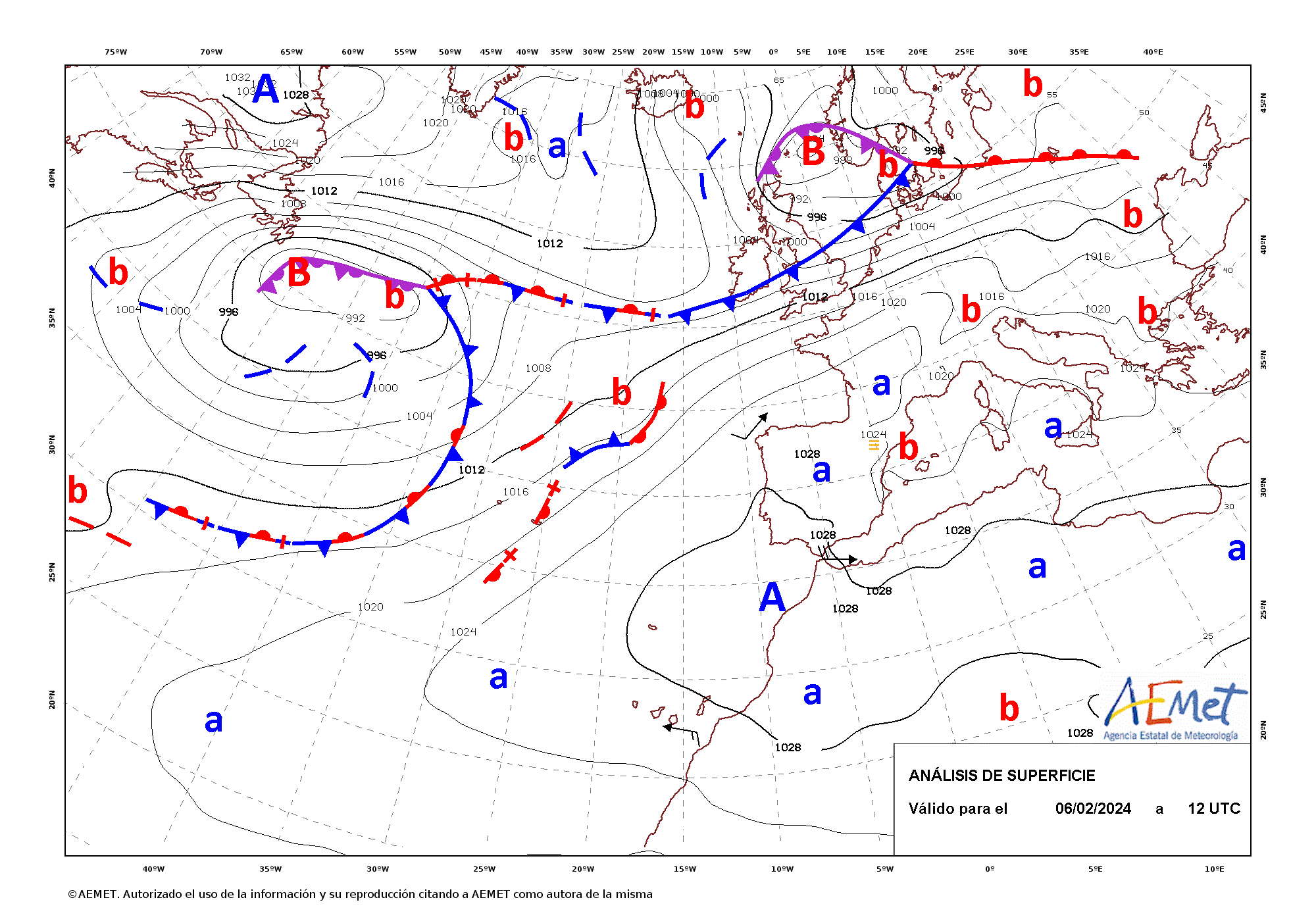 Evolución de Karlotta entre las 0 UTC del día 7 y las 0 UTC del día 11 de febrero de 2024 (análisis cada 12 horas).
