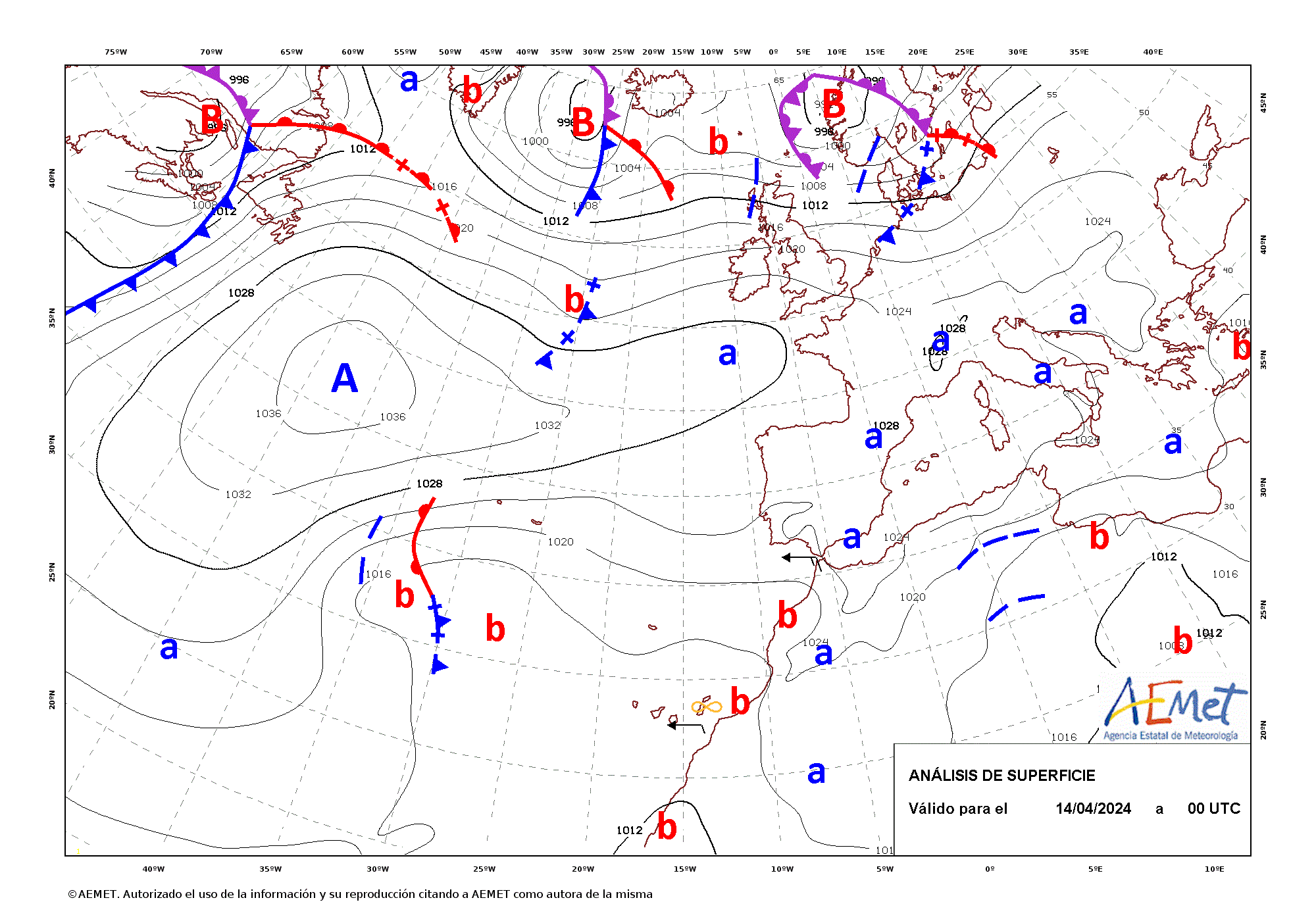 Evolución de Renata entre las 00 UTC del día 14 de abril y la misma hora del día 17 (análisis cada 12 horas).