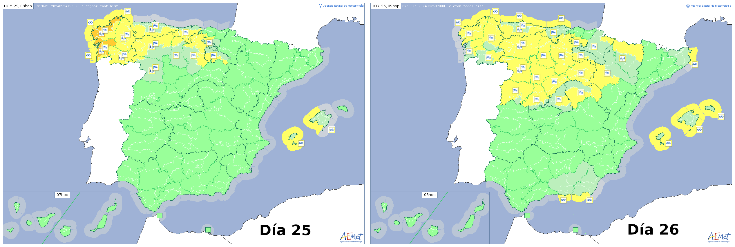 Avisos emitidos durante los días 25 y 26 de septiembre de 2024.