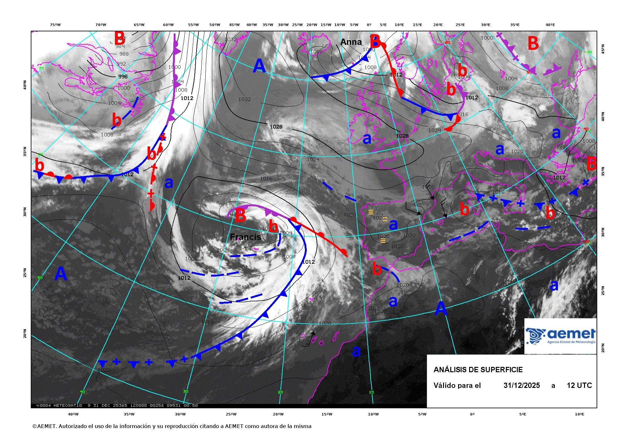 Evoluci&oacute;n de Francis entre los d&iacute;as 31 de diciembre de 2025 y 5 de enero de 2026 (an&aacute;lisis cada 12 horas).