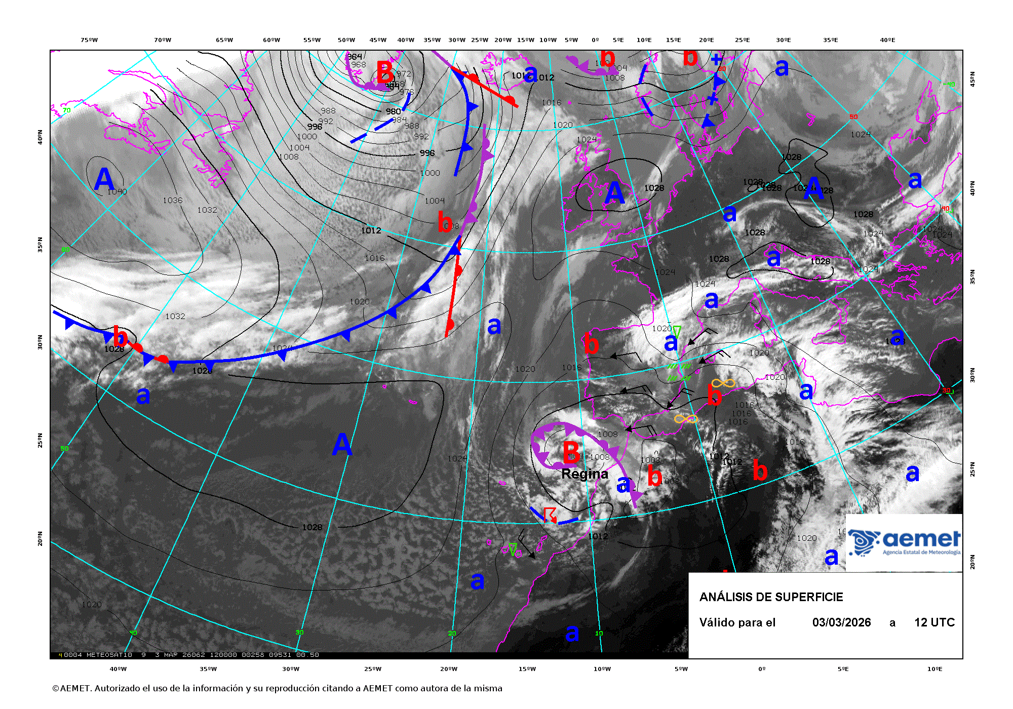 An&aacute;lisis de superficie de las 12 UTC para el d&iacute;a 3 de marzo de 2026.