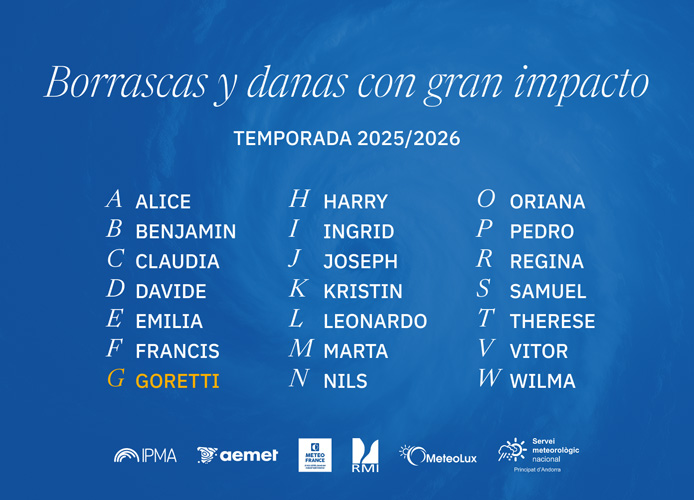 Nombres de las borrascas y danas con gran impacto de la temporada 2025-2026