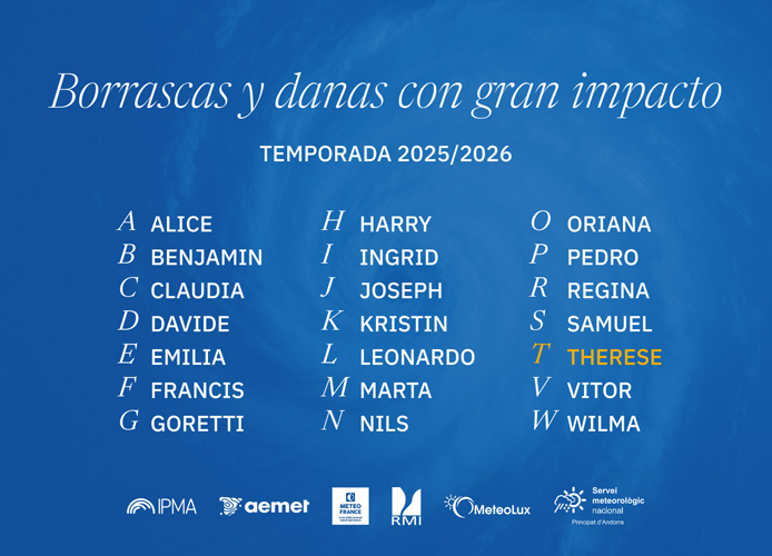 Nombres de las borrascas y danas con gran impacto de la temporada 2025-2026