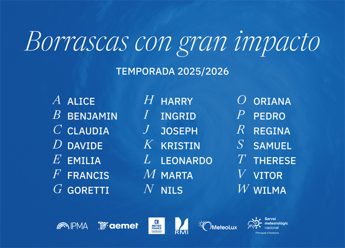 Nombres de las borrascas con gran impacto de la temporada 2025-2026
