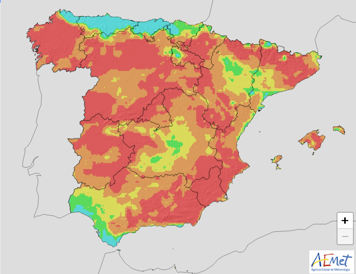 Ejemplo de mapa de nivel de riesgo de incendios forestales