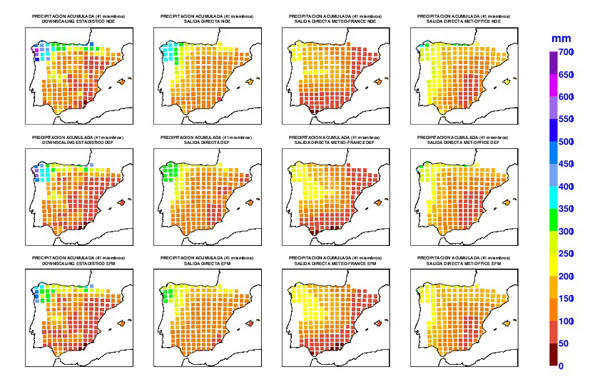 Precipitación acumulada prevista en el mes de septiembre de 2011 por diferentes sistemas de predicción estacional