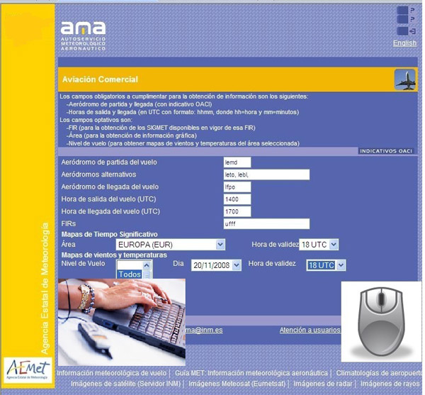 Interfaz web del Autoservicio Meteorológico Automático