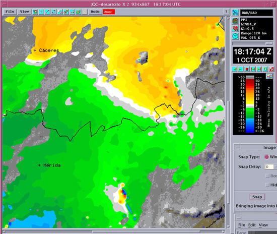 Detección de un mesociclón al sureste de Mérida el 1 de octubre de 2007 con el nuevo sistema de observación radar