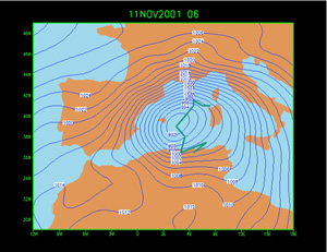 Ejemplo de trayectoria de un ciclón mediterráneo