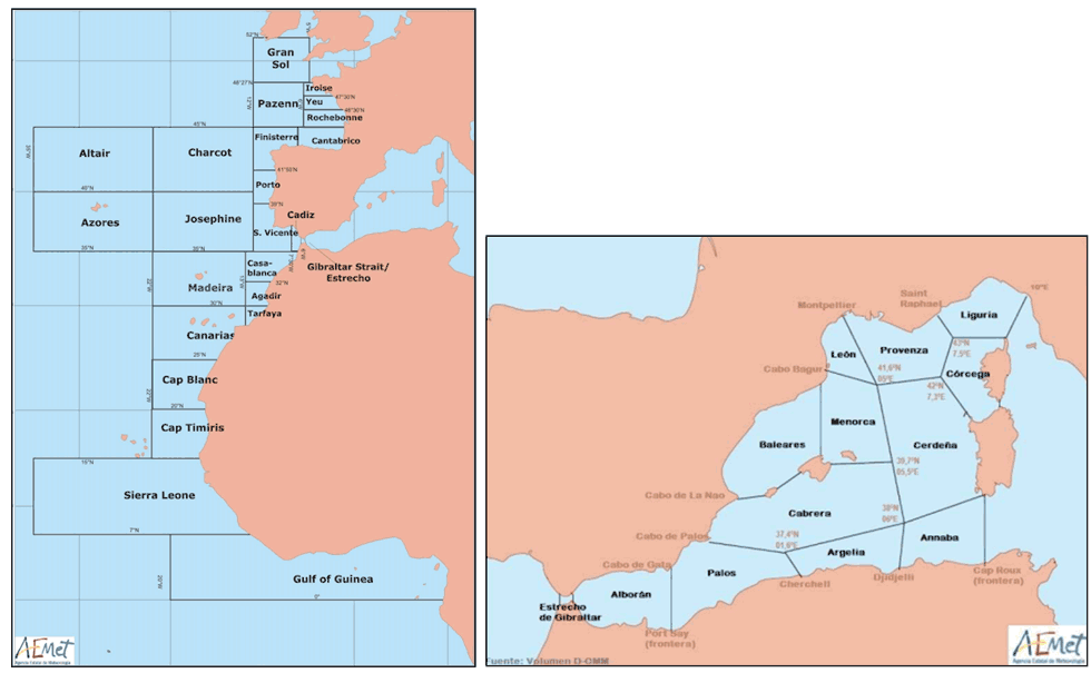 Figura 1. Áreas de responsabilidad española para la predicción marítima encomendadas por la OMM