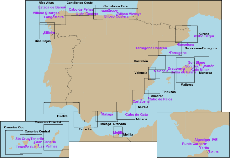 Figura 4. Distribución de los 21 módulos del sistema de predicción de oleaje costero