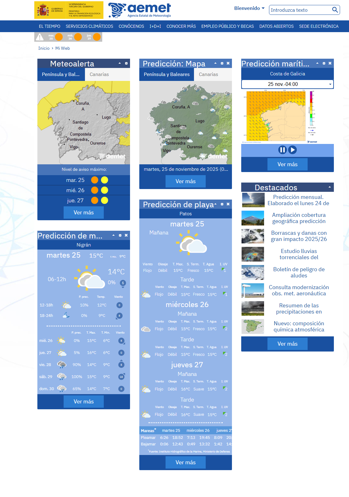 Ejemplo de personalización de la página 'MI web'