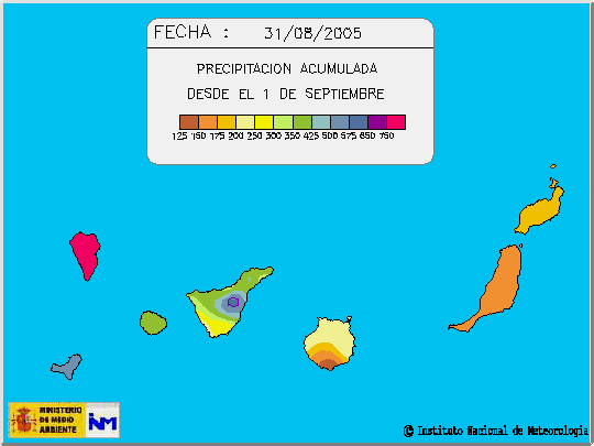 Precipitación acumulada desde el 1 de septiembre de 2004 al 31 de agosto de 2005