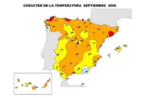 Carácter de la temperatura. Septiembre de 2006