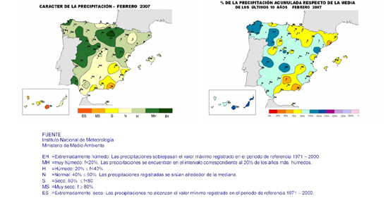 Carácter de la precipitación febrero 2007