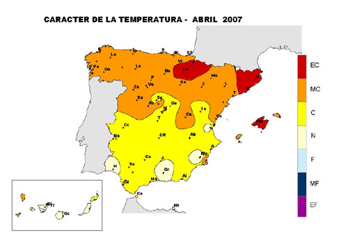 Carácter de la temperatura - Abril 2007
