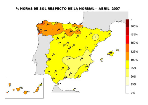 % horas de sol respecto de la normal - Abril 2007